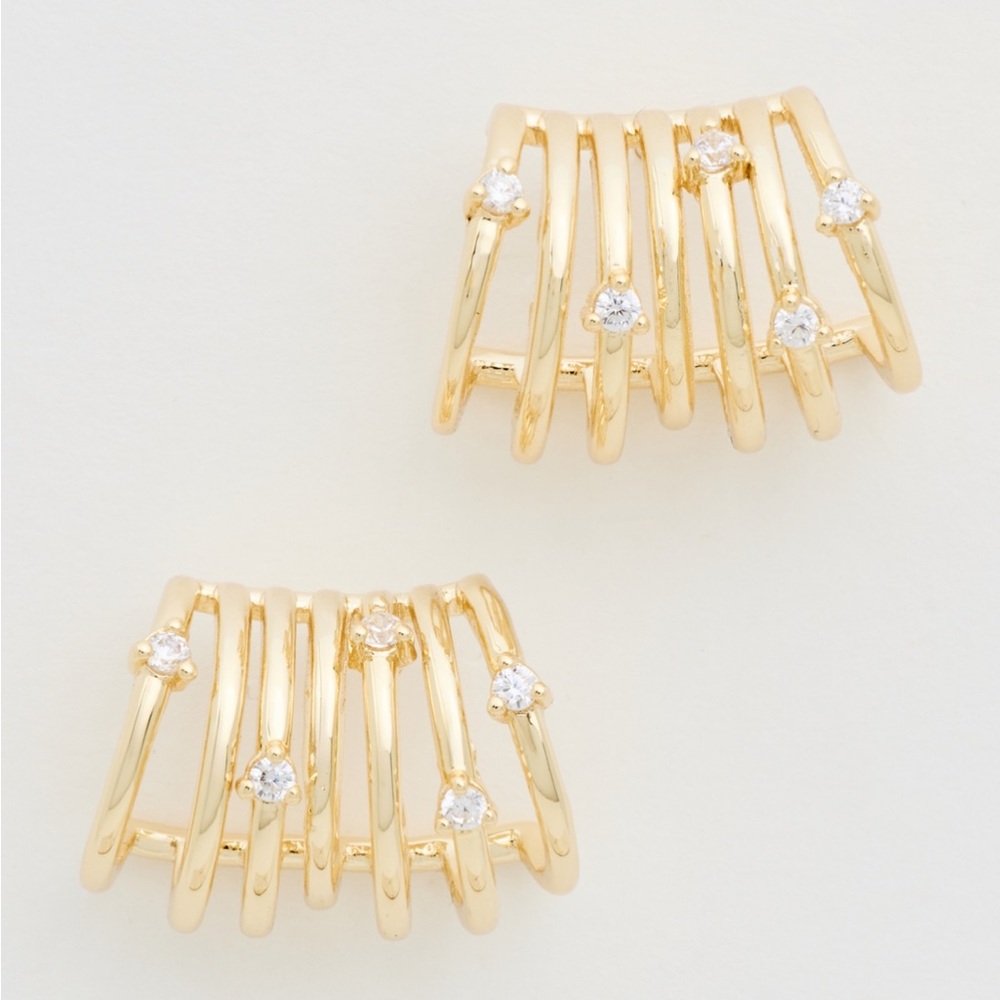 Adina Eden gold multi row cage stud earrings NEW